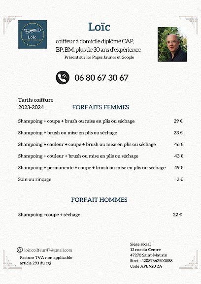 Coiffeur à domicile Loïc Pain, Coiffeur à Domicile au Passage